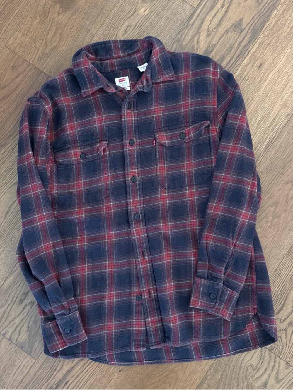 Levi's Red and Navy Plaid Button-Down Flannel Shirt